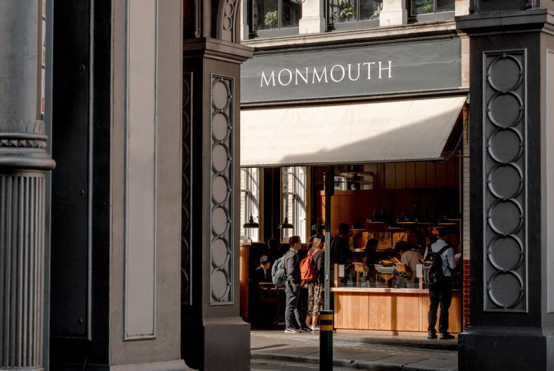 Monmouth Coffee Company's charcoal shopfront near Borough Market